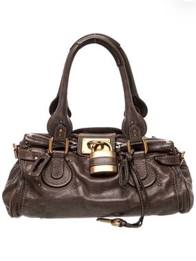 Auth Chloe Paddington Bag Dark Brown Leather Y2K vintage Satchel Pad Lock + Key